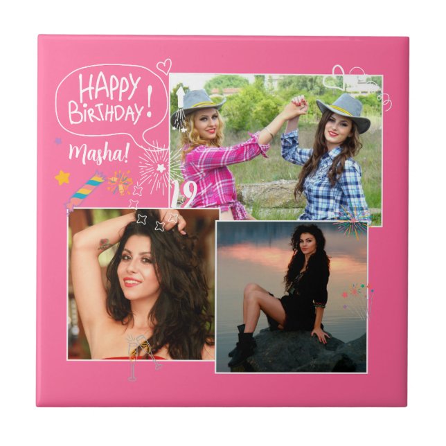 Custom Friend Happy Birthday Photo Collage  Tile (Front)
