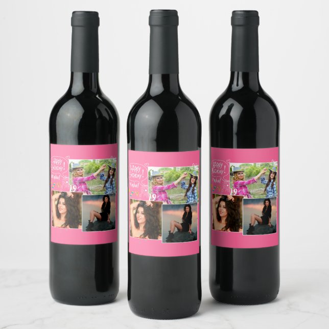 Custom Friend Happy Birthday Photo Collage  Wine Label (Bottles)