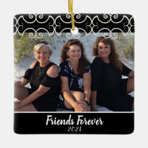Custom Friends Forever 2-Sided Photo Christmas Ceramic Ornament