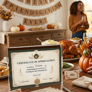 Custom Friendsgiving Host Award Certificate Photo Block