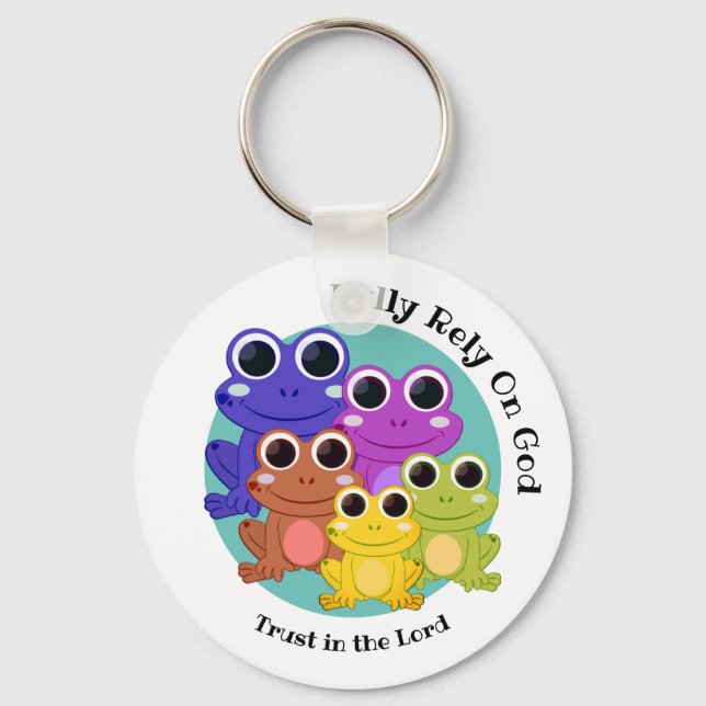 Custom Frog FULLY RELY ON GOD Christian Key Ring (Front)