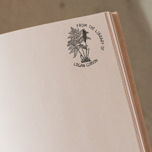 Custom From the Library Of, Botanical Book  Rubber Stamp