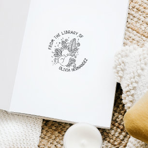 Custom From the Library Of, Botanical Fox Book Rubber Stamp
