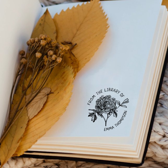 Custom From the Library Of, Botanical Peony Book  Rubber Stamp (Creator Uploaded)