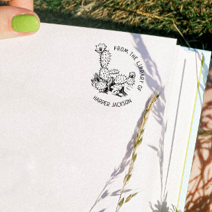 Custom From the Library Of, Cactus Book Rubber Stamp