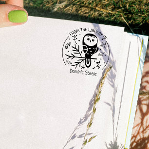 Custom From the Library Of, Cute Owl Book    Rubber Stamp