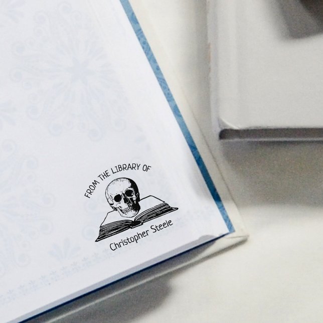 Custom From the Library Of, Gothic Skull Book Rubber Stamp (Creator Uploaded)