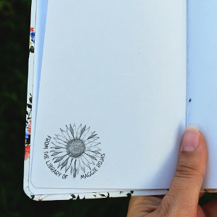 Custom From the Library Of, Sunflower Book Rubber Stamp