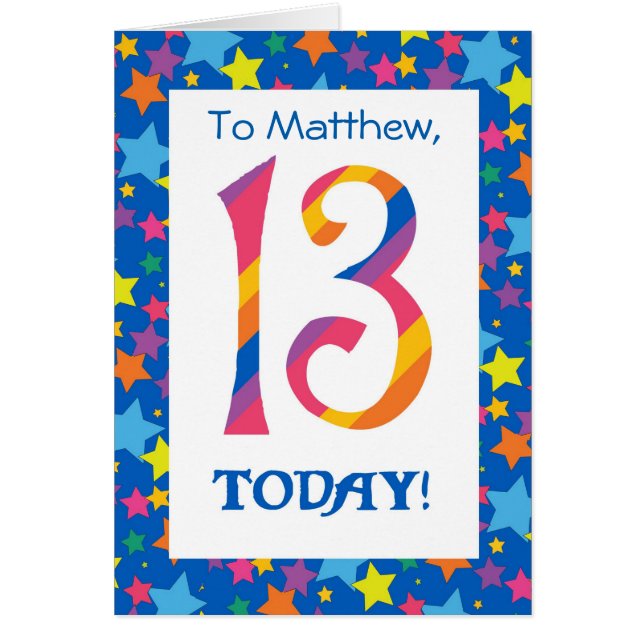 Custom Front 13th Birthday Bright Stripes, Stars (Front)