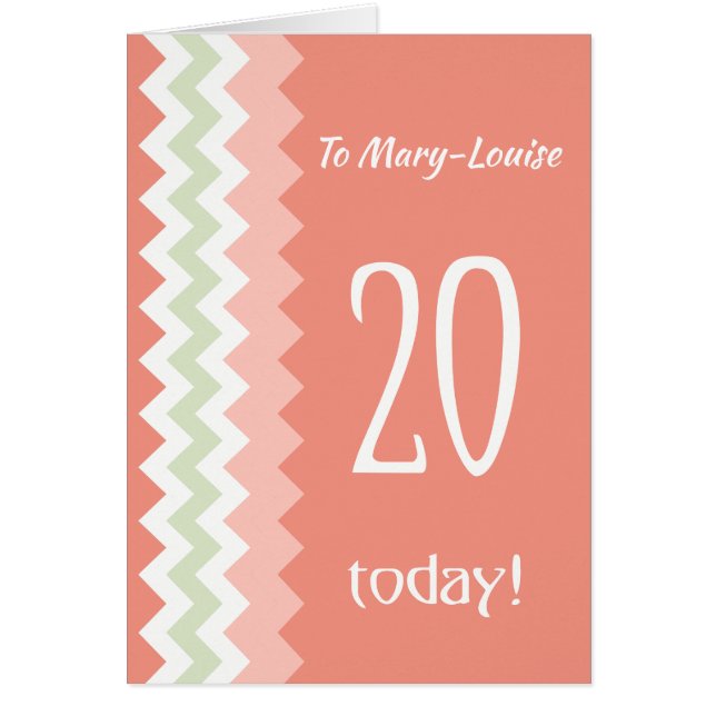 Custom Front 20th Birthday, Coral, Mint Chevrons (Front)