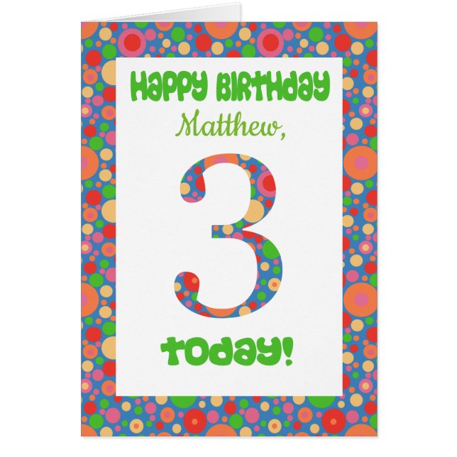 Custom Front 3rd Birthday Card Bright and Bubbly (Front)