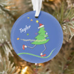 Custom front/back Christmas Tree Runner © Ornament<br><div class="desc">Personalised Christmas Tree Runner Keepsake with colourful Ornaments,  Stars and Garland flying off as the green Christmas Tree runs! Humourous and Cute.  Great Gift for the Runner or Jogger!</div>