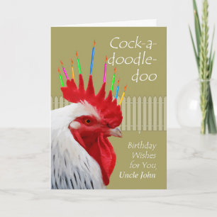Custom Front Birthday Card with Rooster, Candles