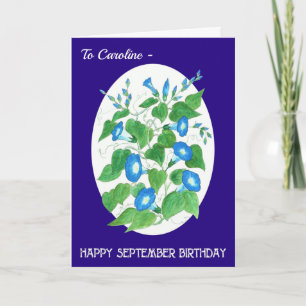 Custom Front Blue Morning Glory September Birthday Card