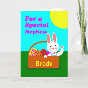 Custom Front Easter for Nephew, Add a Name, Bunny Holiday Card