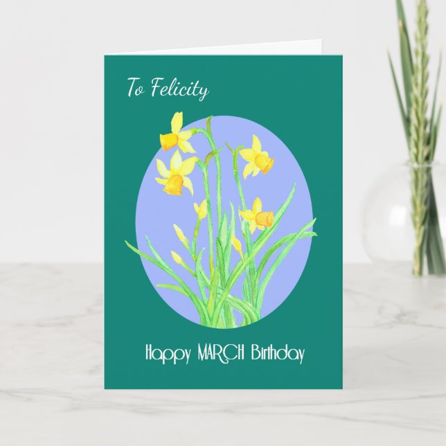 Custom Front Pretty Daffodils March Birthday Card (Front)