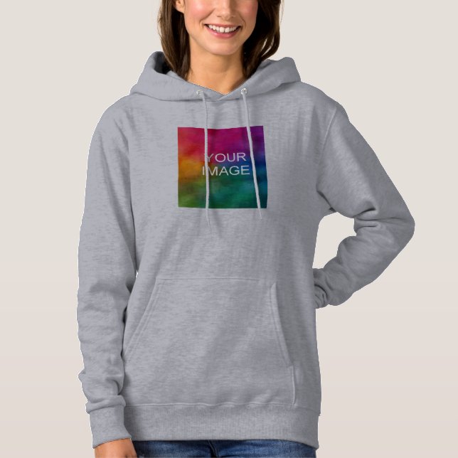 Custom Front Print Text Upload Photo Womens Grey Hoodie (Front)