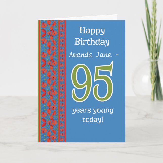 Custom Front Red Field Poppies 95th Birthday Card (Front)