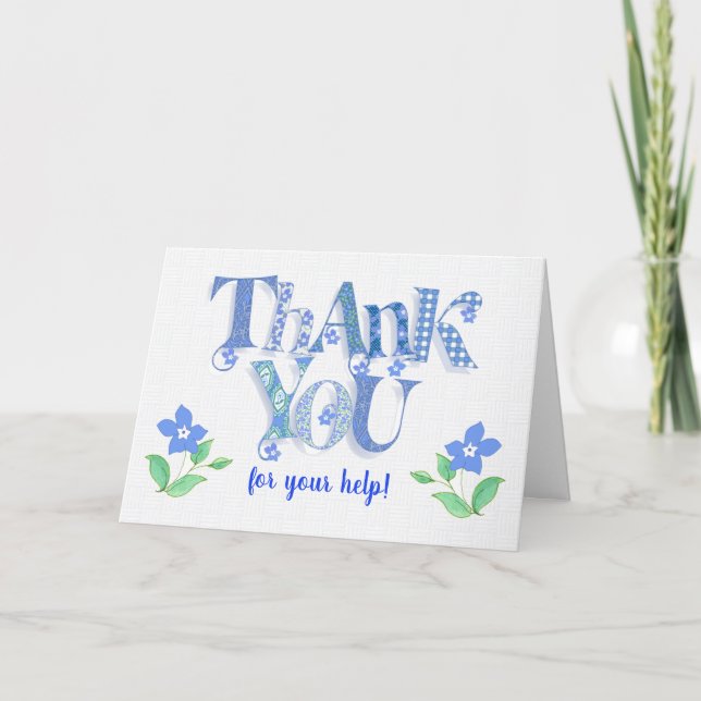 Custom Front Thank You with Blue Periwinkles Card (Front)