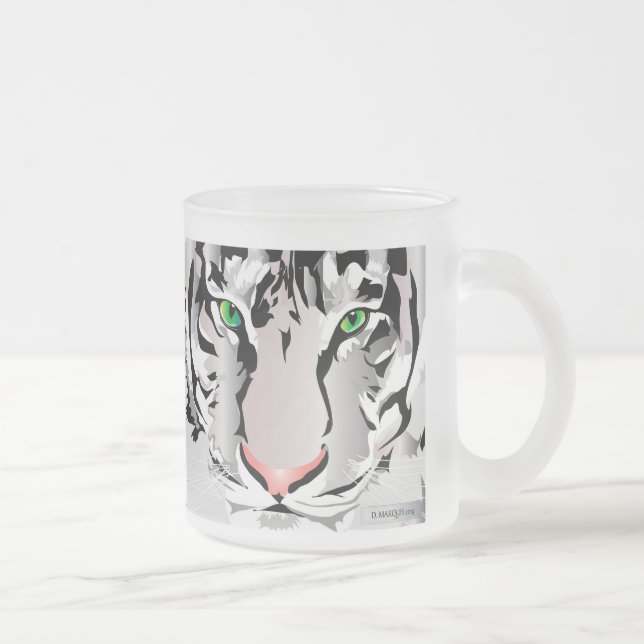 CUSTOM FROST MUG-TIGER-WHITE/GREY FROSTED GLASS CO COFFEE MUG (Right)