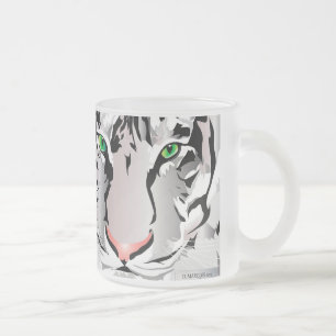 CUSTOM FROST MUG-TIGER-WHITE/GREY FROSTED GLASS COFFEE MUG