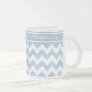 Custom Frosted Glass Mug, Blue and White Chevrons Coffee Mug