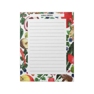 CUSTOM Fruit Veggie Watercolor Border Grocery List Notepad