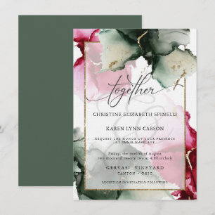 CUSTOM Fuchsia and Sage Green Watercolor Invitation