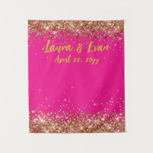 Custom Fuchsia & Gold Glitter Wedding Photo Booth  Tapestry
