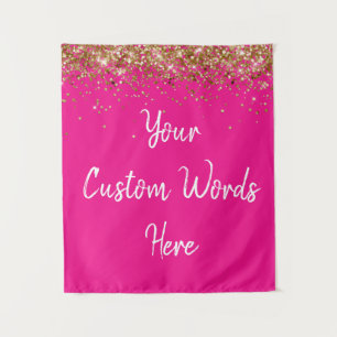 Custom Fuchsia Pink Gold Birthday Party Photobooth Tapestry