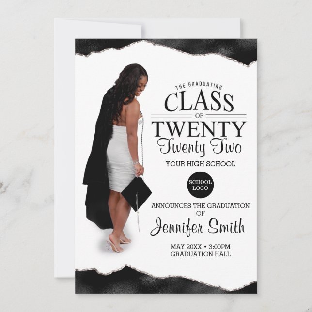 Custom Full Body Photo Black Graduation Invitation (Front)