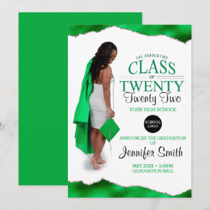 Custom Full Body Photo Green Graduation Invitation