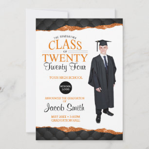 Custom Full Body Photo Orange Graduation Invitation