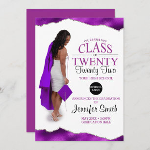 Custom Full Body Photo Purple Graduation Invitation