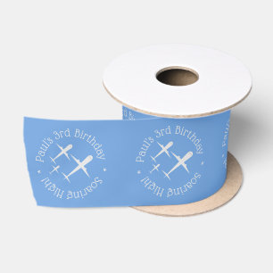 Custom Fun Aeroplanes in Formation, Blue Birthday Satin Ribbon