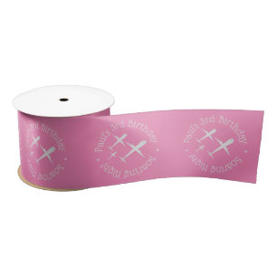 Custom Fun Aeroplanes in Formation, Pink Birthday Satin Ribbon
