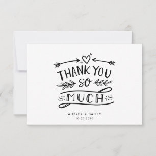 Custom Fun Calligraphy Heart Banner Wedding Thank You Card