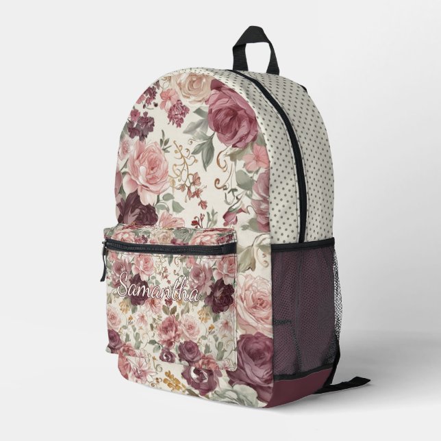 Custom Fun Chic Shabby French Floral Art Pattern Printed Backpack (Back Corner Right)
