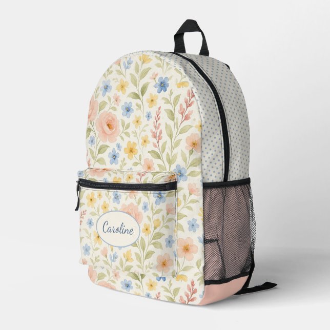 Custom Fun Classy Shabby French Floral Art Pattern Printed Backpack (Back Corner Right)