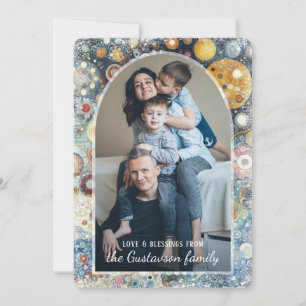 Custom Fun Colorful Abstract Snowflakes Floral Art Holiday Card