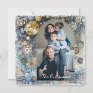 Custom Fun Colorful Abstract Snowflakes Floral Art Holiday Card