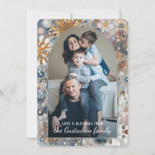 Custom Fun Colorful Abstract Snowflakes Floral Art Holiday Card