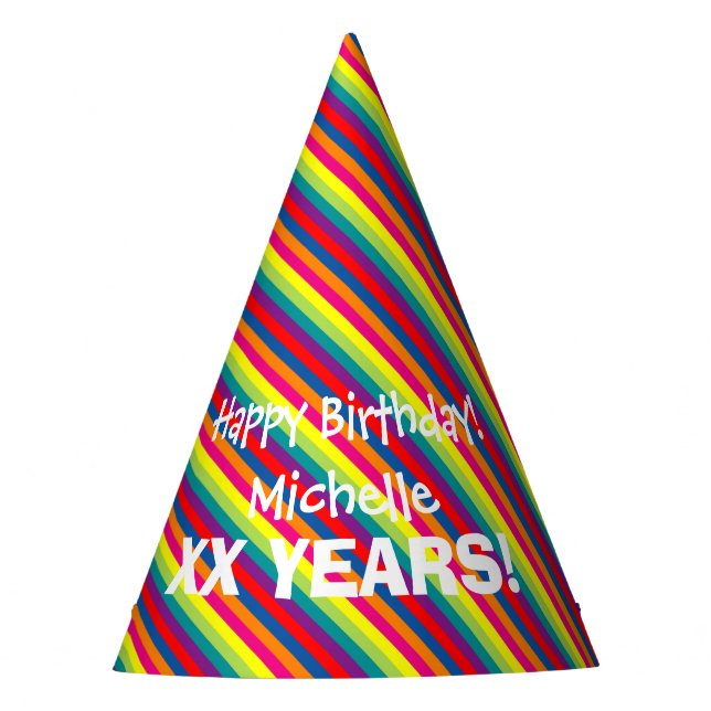 Custom fun colourful paper Birthday party hats (Front)