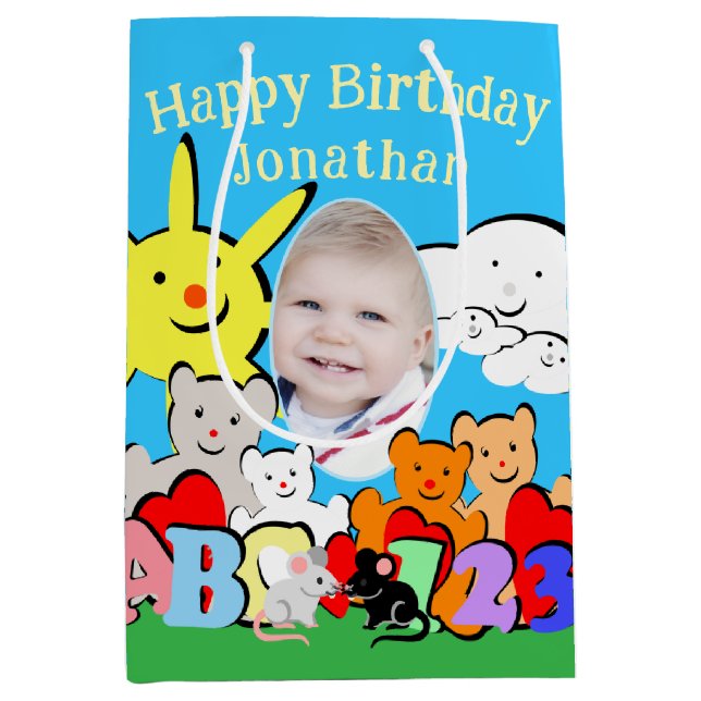 Custom Fun Cute Animals Birthday Medium Gift Bag (Front)