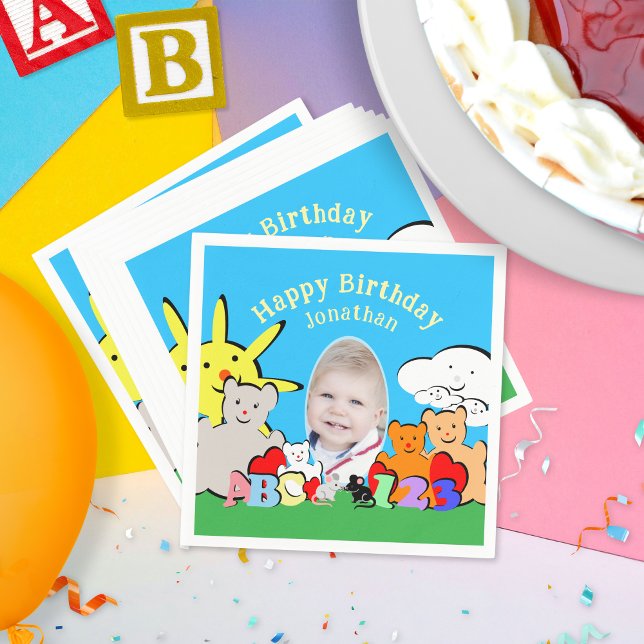 Custom Fun Cute Animals Birthday Party Napkin (Creator Uploaded)