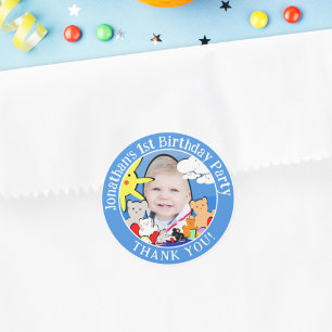 Custom Fun Cute Animals Birthday Thank You Classic Round Sticker