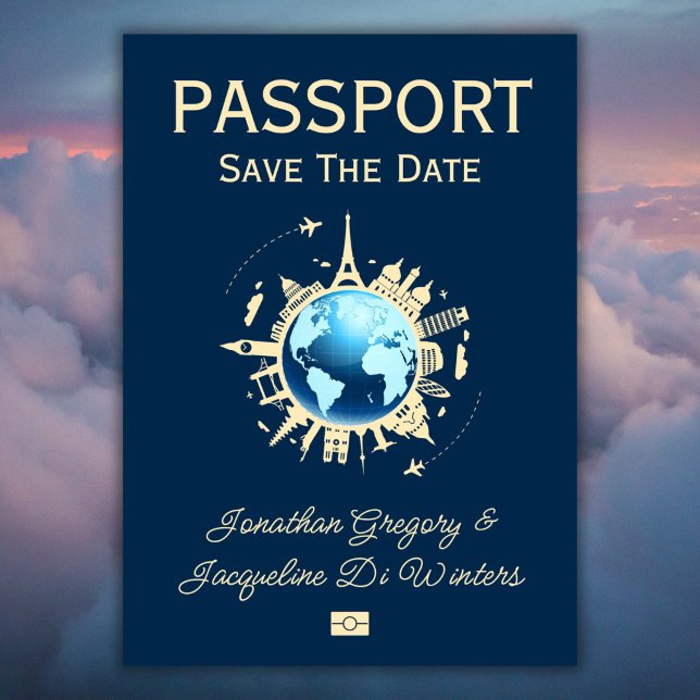 Custom Fun Destination Passport Save The Date Invitation (Creator Uploaded)