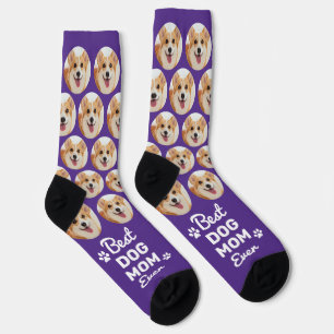 Custom Fun DOG MOM Cute Pattern Purple Pet Photo Socks