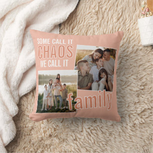 Custom Fun Family Picture On Pastel Peach Orange Cushion