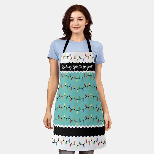 Custom Fun Festive Christmas Tree Lights Pattern Apron (Worn)